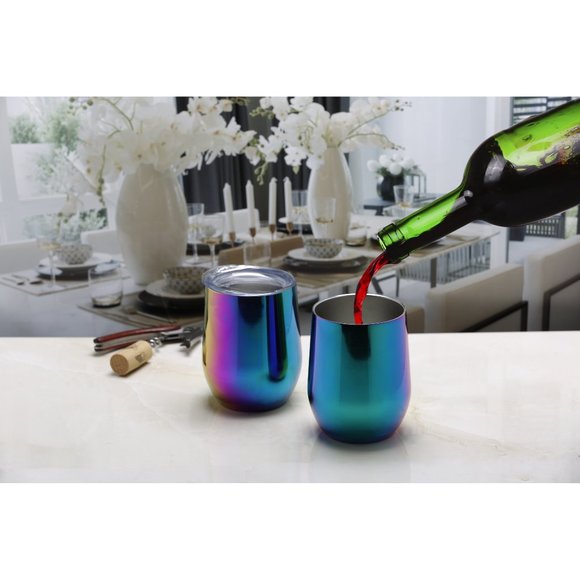 Rainbow Stemless Wine Tumblers with Lids, Set of 2. Bar 340 by Cambridge. NWT - Picture 2 of 12